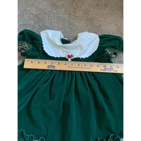 Vintage Hugs and Kisses Green Velvet Girls Dress - Picture 10 of 12